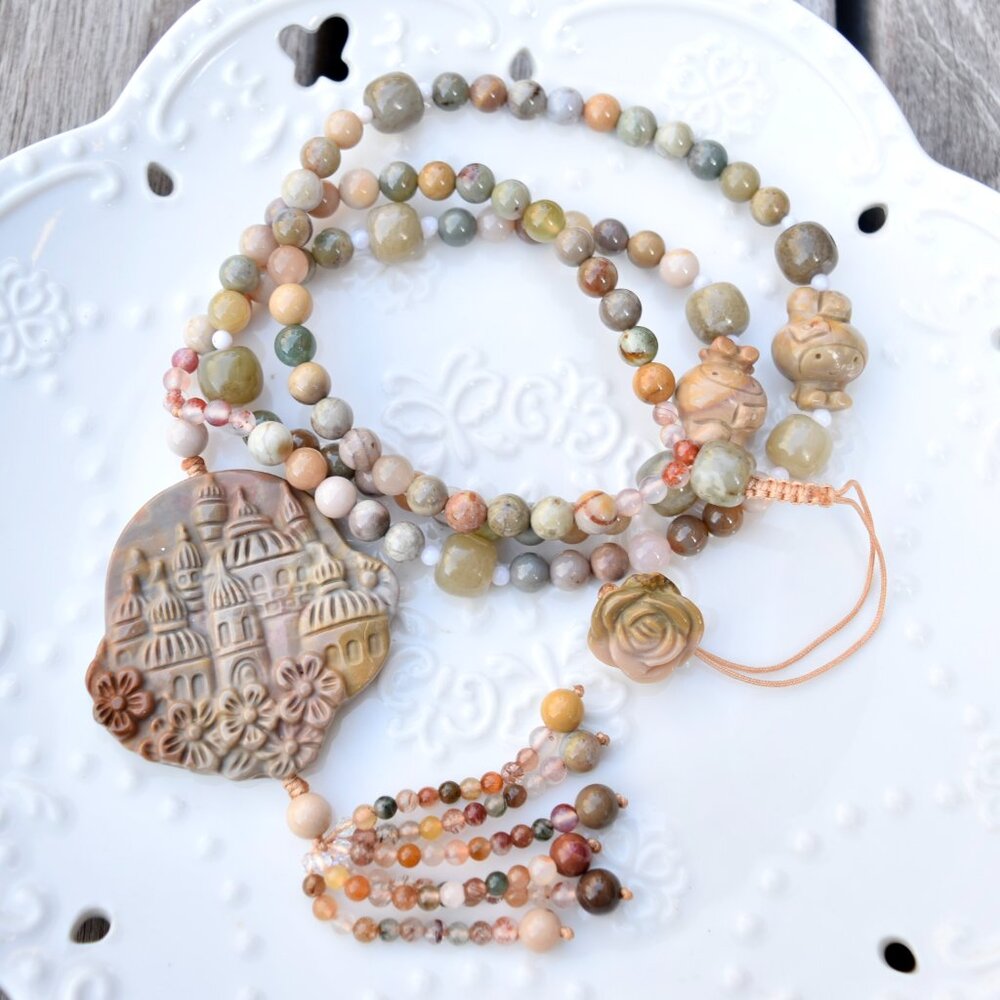 Jasper Flora Castle Pendant Tassel Necklace - Colorful Agate Necklace